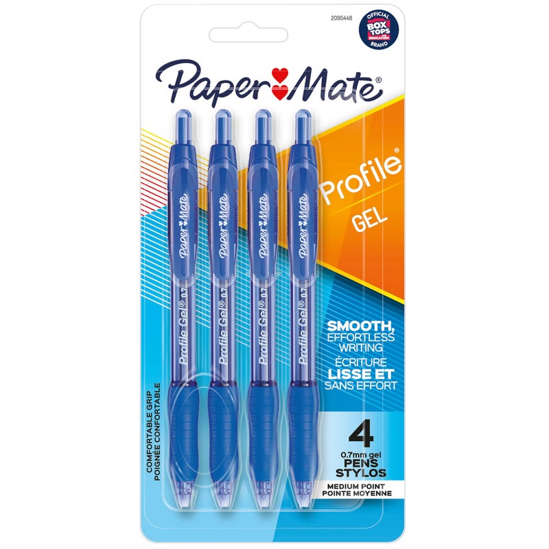Paper Mate قلم جيل بيبر ميت، قلم قابل للسحب، 0.7 مم، أزرق، 4 قطع - Image 1